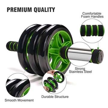 Odoland 3-In-1 AB Wheel Roller Kit AB Roller Pro with Resistant Band,Knee Pad,Anti-Slip Handles,Storage Bag and Training Program - Perfect Abdominal Core Carver Fitness Workout for Abs