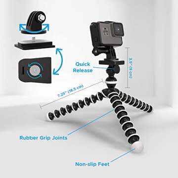 Digicharge 10‘’ Octopus Flexible Tripod Camera + Action Cam Mount Stand, Compatible With GoPro H...