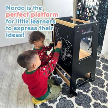 Toddler Kitchen Stools Helper with Adjustable Height and Anti-Slip Protection, Kids Standing Tower w...