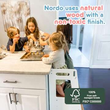 Toddler Kitchen Stools Helper with Adjustable Height and Anti-Slip Protection, Kids Standing Tower with Safety Rail, Kids Montessori Step Stool with Learning Chalkboard, White