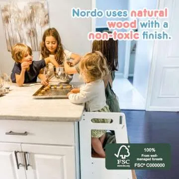 Toddler Kitchen Stools Helper with Adjustable Height and Anti-Slip Protection, Kids Standing Tower with Safety Rail, Kids Montessori Step Stool with Learning Chalkboard, White