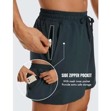 CRZ YOGA Men's Linerless Workout Shorts - 5'' Lightweight Quick Dry for Running Sports Athletic Gym with Pockets Melanite Large