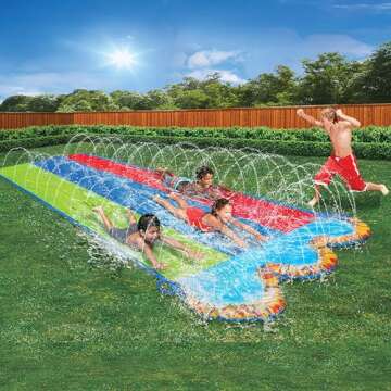 BANZAI Triple Racer Water Slide for Backyard Fun