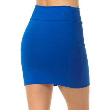 Trendy Street Basic Double-Layer Cotton Simple Stretchy Tube Pencil Mini Skirt (Small, Royal Blue)