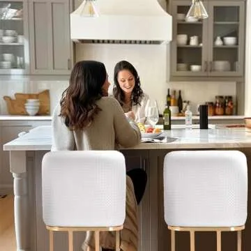 Sophia & William Bar Stools Set of 3, Counter Height Bar Stools for Kitchen Island,Creamy White & Gold Bar Stools with Back, 24 Inch