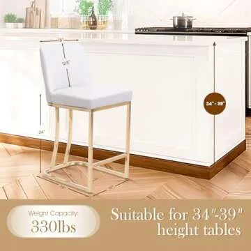 Sophia & William Bar Stools Set of 3, Counter Height Bar Stools for Kitchen Island,Creamy White & Gold Bar Stools with Back, 24 Inch