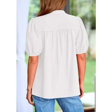 PRETTYGARDEN Womens Casual Summer Tops 2025 V Neck Short Puff Sleeve Pleated Cotton T Shirts Loose D...