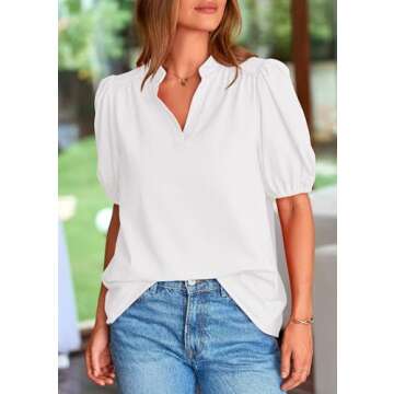 Stylish PRETTYGARDEN V Neck Puff Sleeve Summer Top