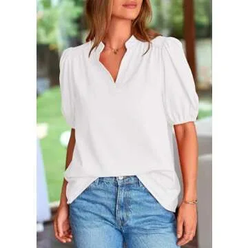 Stylish PRETTYGARDEN V Neck Puff Sleeve Summer Top