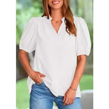 Stylish PRETTYGARDEN V Neck Puff Sleeve Summer Top