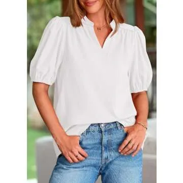 Stylish PRETTYGARDEN V Neck Puff Sleeve Summer Top