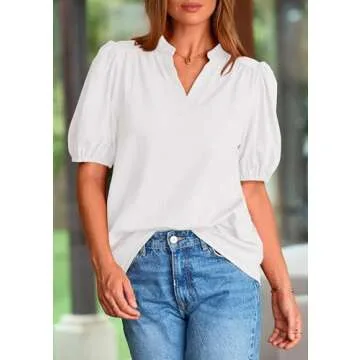Stylish PRETTYGARDEN V Neck Puff Sleeve Summer Top