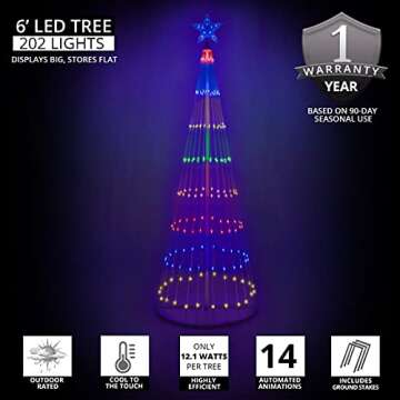 Wintergreen Lighting 6' Multi Color 14-Function LED Light Show Cone Christmas Tree, Outdoor Christma...