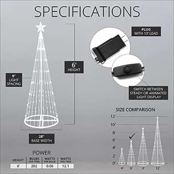 Wintergreen Lighting 6' Multi Color 14-Function LED Light Show Cone Christmas Tree, Outdoor Christmas Decorations
