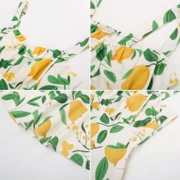 Lemon Floral Wedding Guest Cocktail Party Dresses 1950s Vintage Sweatheart Neck A-line Swing Summer Sundresses X-Large