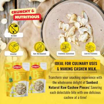 Premium Raw Large Cashew Pieces - Unroasted & Unsalted - 5 Lbs