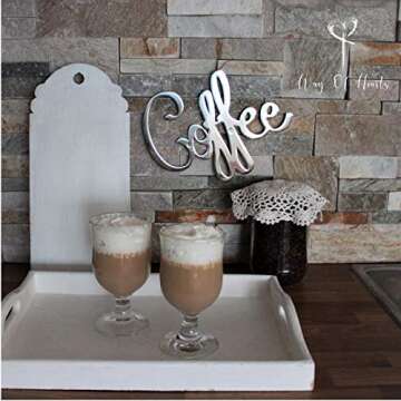 Silver Metal Coffee Sign, 9.45 x 6.9" - Polished Stainless Steel for Elegant Kitchen Wall Decor and Coffee Bar Decor - Ideal Coffee Bar Sign with Gift Box, Durable Metal Wall Art