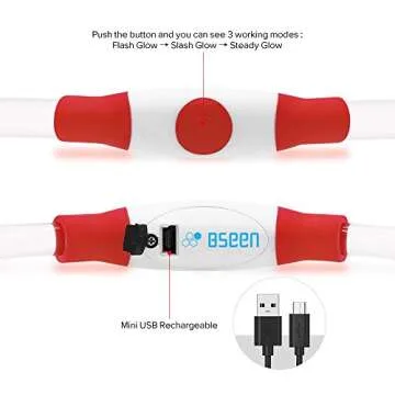 BSEEN LED Dog Collar, USB Rechargeable, Glowing pet Dog Collar for Night Safety, Fashion Light up Collar for Small Medium Large Dogs（Red