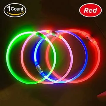 BSEEN LED Dog Collar, USB Rechargeable, Glowing pet Dog Collar for Night Safety, Fashion Light up Collar for Small Medium Large Dogs（Red