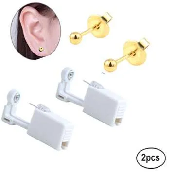 2 Pack Ear Piercing Gun Earring Disposable Ear Stud Gun Sterile No Pain Ear Piercing Gun (Dark Orang...