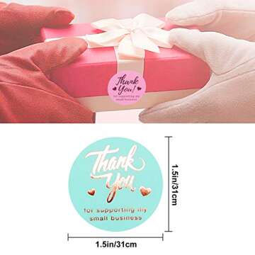 Thank You for Supporting My Small Business Stickers- 1.5" Personalized Gold Foil Thank You Stickers Roll for Packaging Envelopes,Variety Business,Gift Bags,DIY Decoration, Retail Shop