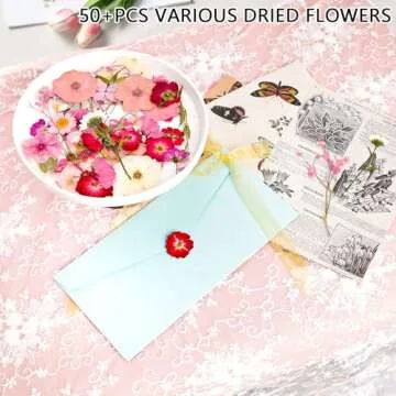 50Pcs Dried Pressed Flowers Real Pressed Flowers Natural Dry Leaves Bulk Mixed Colorful Herbs Kit with Tweezers for Scrapbooking DIY Candle Jewelry Crafts Making Nails (Pink)