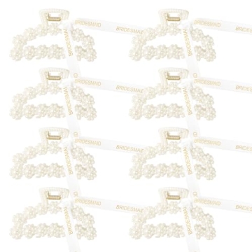 DEEKA Bridesmaid Proposal Gifts - 8 Pack Pearl Hair Claw Clips