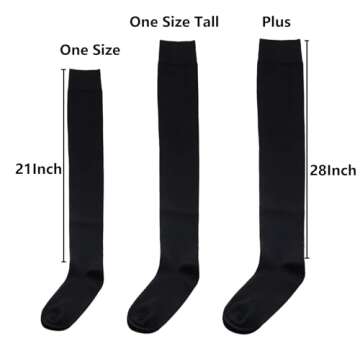 Bestjybt Women Thigh High Socks Cotton Warm Over the Knee Socks Long Knee High Boot Stockings Leg Warmer (US, Alpha, One Size, Regular, Regular, Black)