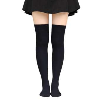 Bestjybt Women Thigh High Socks Cotton Warm Over the Knee Socks Long Knee High Boot Stockings Leg Warmer (US, Alpha, One Size, Regular, Regular, Black)