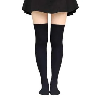 Bestjybt Women Thigh High Socks Cotton Warm Over the Knee Socks Long Knee High Boot Stockings Leg Warmer (US, Alpha, One Size, Regular, Regular, Black)