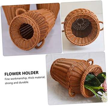 LABRIMP 1pc Creative Handwoven Rattan Flower Basket for Flower Arrangements (Light Brown) - Rustic D...