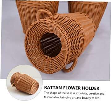 LABRIMP 1pc Creative Handwoven Rattan Flower Basket for Flower Arrangements (Light Brown) - Rustic Decorative Wicker Basket for Home Decor, Weddings, and Special Events Imitation Rattan Vase Brown
