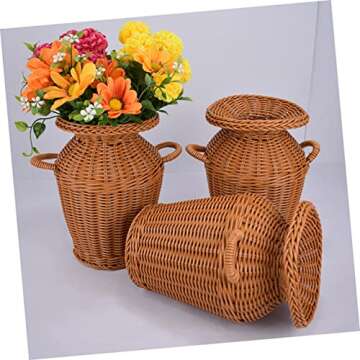 LABRIMP 1pc Creative Handwoven Rattan Flower Basket for Flower Arrangements (Light Brown) - Rustic Decorative Wicker Basket for Home Decor, Weddings, and Special Events Imitation Rattan Vase Brown