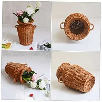 LABRIMP 1pc Creative Handwoven Rattan Flower Basket for Flower Arrangements (Light Brown) - Rustic Decorative Wicker Basket for Home Decor, Weddings, and Special Events Imitation Rattan Vase Brown