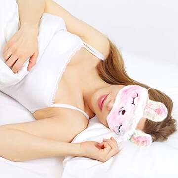 Geyoga 6 Pcs Plush Sleep Eye Mask - Bunny, Unicorn, Cat & Cute Animal Designs - Soft Blindfold Sleeping Eye Shade for Adult Travel, 6 Styles Rainbow Color