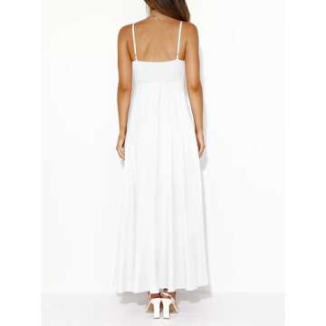 PRETTYGARDEN Womens Spaghetti Strap Maxi Dresses 2024 Summer Casual Sleeveless Smocked Boho A Line Long Flowy Beach Sundress(White,Medium)