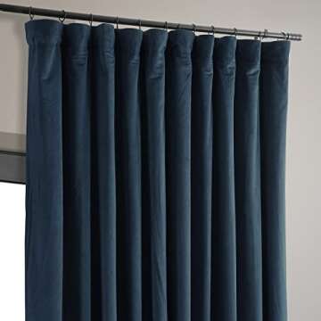HPD Half Price Drapes Signature Velvet Thermal Blackout Curtains for Living Room 108 Inch Long (1 Panel) Rod Pocket Insulated Blackout Curtains for Bedroom Window Curtains, 100W x 108L, Midnight Blue