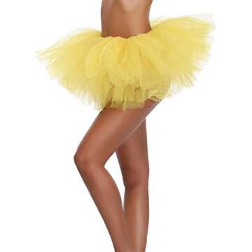 Women's Teen Adult Classic Elastic 3 4 5 Layered Tulle Tutu Skirt (One Size, Yellow 5Layer)