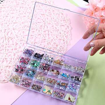 Kemaily 24 Slots Empty Clear Nail Art Decoration Storage Box Nail Glitter Rhinestone Crystal Accesso...