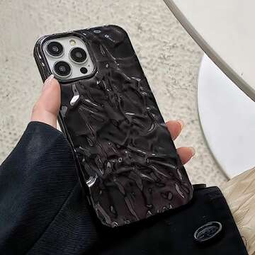 ekoneda Compatible for iPhone 13 Pro Max Case, Cute Luxury Design Tin Foil Pleated Phone Cases Fashion Women Electroplated Sparkly Black Silicone Protective Slim Fit Soft TPU Cover 6.7Inch