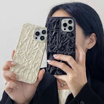 ekoneda Compatible for iPhone 13 Pro Max Case, Cute Luxury Design Tin Foil Pleated Phone Cases Fashion Women Electroplated Sparkly Black Silicone Protective Slim Fit Soft TPU Cover 6.7Inch