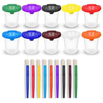 Paint Cups with Lids for Kids – 10 Paint Containers with Lids, 10 Toddler Paints Brushes – Toddl...