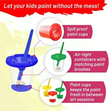 Paint Cups with Lids for Kids – 10 Paint Containers with Lids, 10 Toddler Paints Brushes – Toddler Art Supplies No Spill Painting Cups