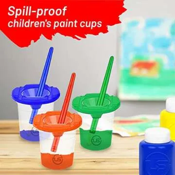 Paint Cups with Lids for Kids – 10 Paint Containers with Lids, 10 Toddler Paints Brushes – Toddler Art Supplies No Spill Painting Cups