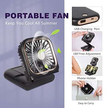 Portable Mini Fan Small Battery Operated Fan 5 in 1 as Power Bank,Phone Holder,Handheld Fan,Desk Fan...