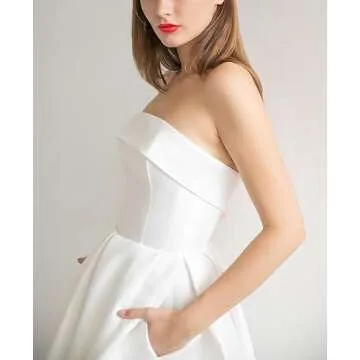 Leeskoot White Short Homecoming Dresses Short 2025 for Teens Strapless A Line Silk Satin Prom Dress Ball Gown White Formal Cocktail Evening Gown for Women White US08