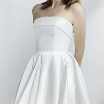 Leeskoot White Short Homecoming Dresses Short 2025 for Teens Strapless A Line Silk Satin Prom Dress Ball Gown White Formal Cocktail Evening Gown for Women White US08