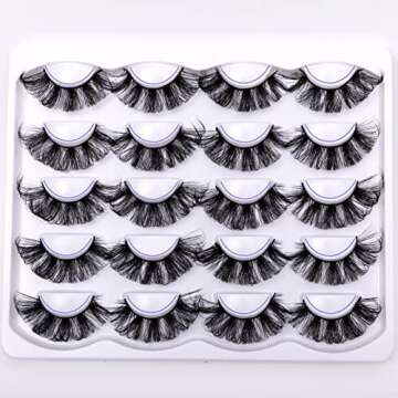 SQYlashes Russian Strip Lashes, D Curl Fluffy False Lashes, 3D Mink Fake Eyelashes - 10 Pairs Lashes Strips (RS59)