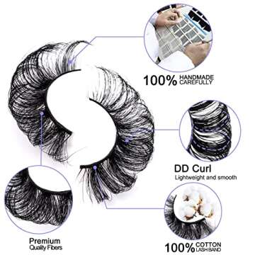 SQYlashes Russian Strip Lashes, D Curl Fluffy False Lashes, 3D Mink Fake Eyelashes - 10 Pairs Lashes Strips (RS59)