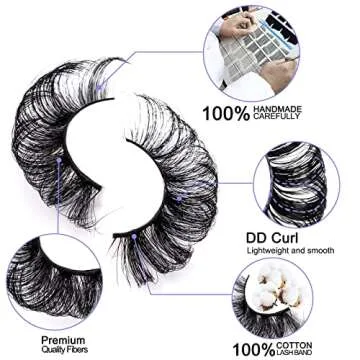 SQYlashes Russian Strip Lashes, D Curl Fluffy False Lashes, 3D Mink Fake Eyelashes - 10 Pairs Lashes Strips (RS59)